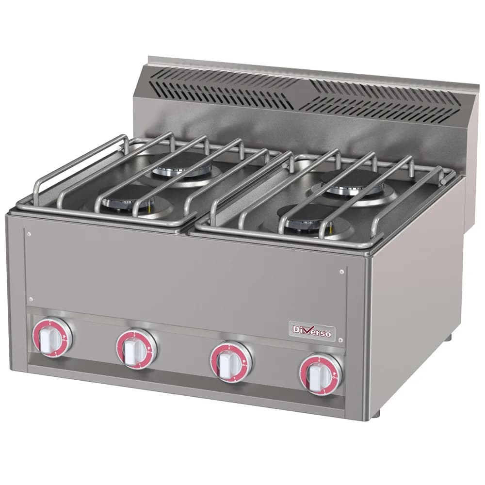 Gasherd 4 Brenner, 2x 3 kW + 2x 3,6 kW, (B x T x H) 660 x 600 x 290 mm, Edelstahl