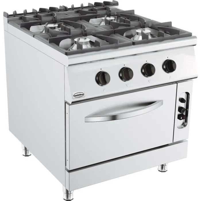 4 brülörlü gazlı ocak ve gazlı fırın, 40 kW, (G x D x Y) 800x900x900 mm