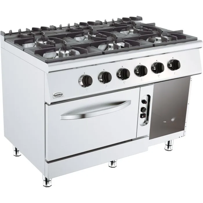 Gas stove with 6 burners and gas oven, 40 kW, (W x D x H) 1200x700x900 mm