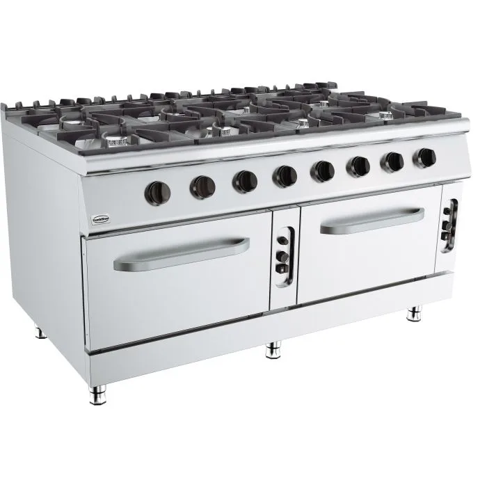 Gas stove with 8 burners and gas oven, 80 kW, (W x D x H) 1600x900x900 mm
