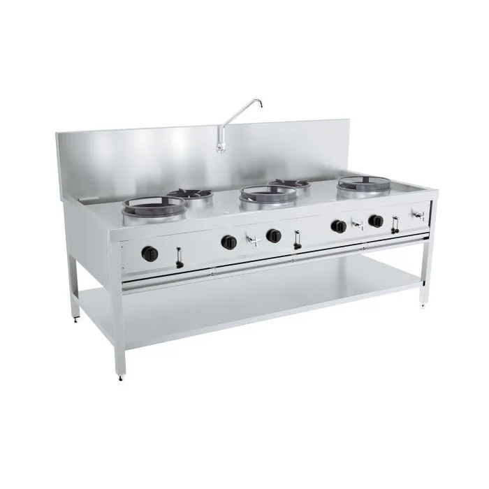 Gas wok table, 3 x 17 kW + 2 x 9 kW, (W x D x H) 2000 x 900 x 750 mm