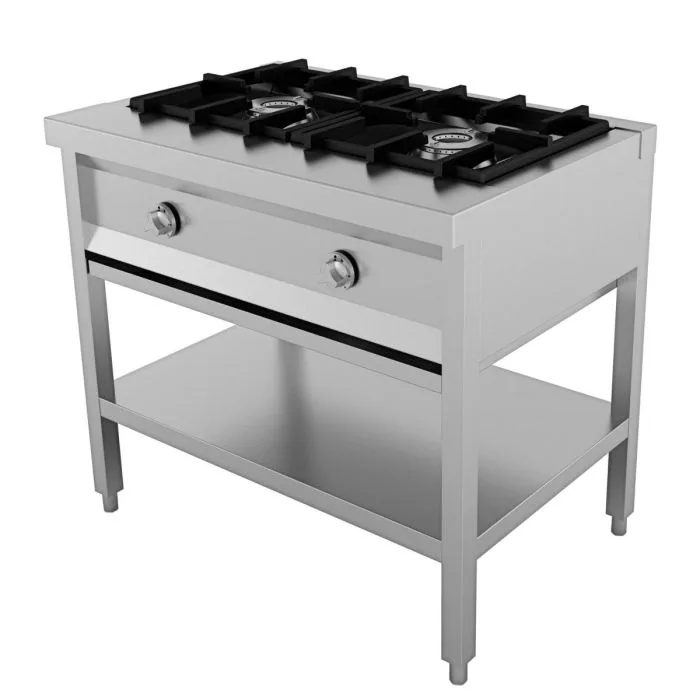 Gas Woktisch für Pfannenkuchen, 2 x 6.5 kW, (B x T x H) 895 x 600 x 800 mm