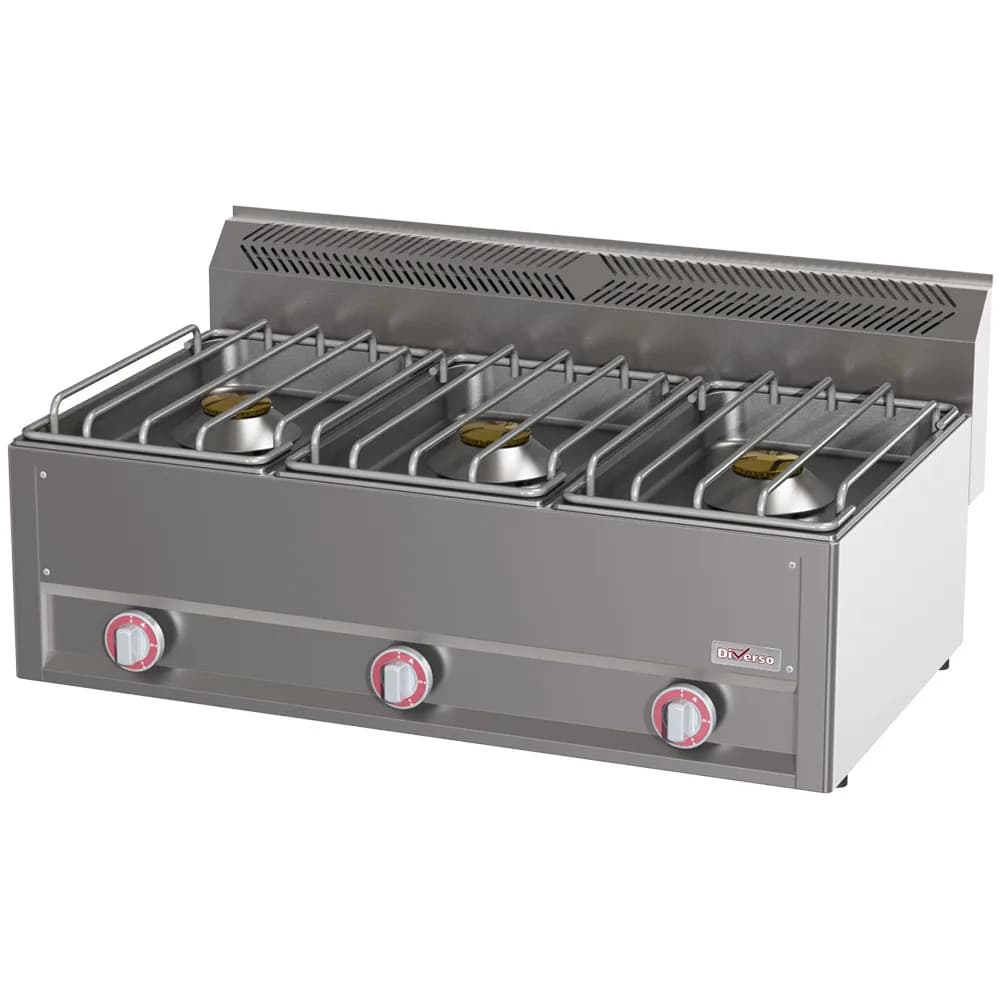 3 Gözlü Ocak, 3 x 8 kW, (G x D x Y) 990 x 600 x 290 mm, Paslanmaz Çelik, Güçlü