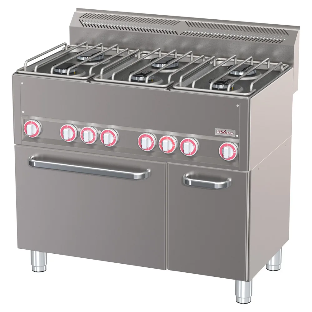 6 Gözlü Ocak, Konveksiyonlu Fırın GN 1/1 ve Nötr Dolap, (G x D x Y) 990 x 600 x 880/900 mm, Paslanmaz Çelik