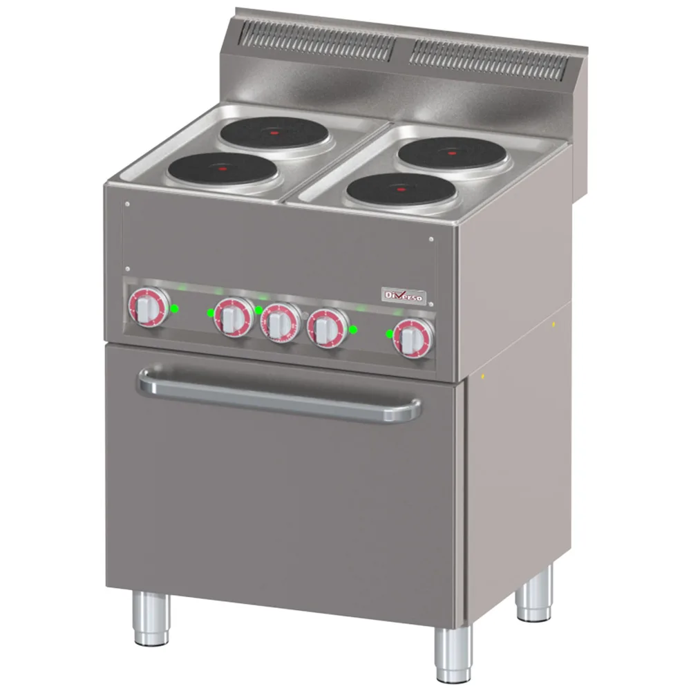 Sporák 4 elektrické plotny + GN 1/1 konvekční trouba, 11,13 kW, (Š x H x V) 660 x 600 x 880/900 mm