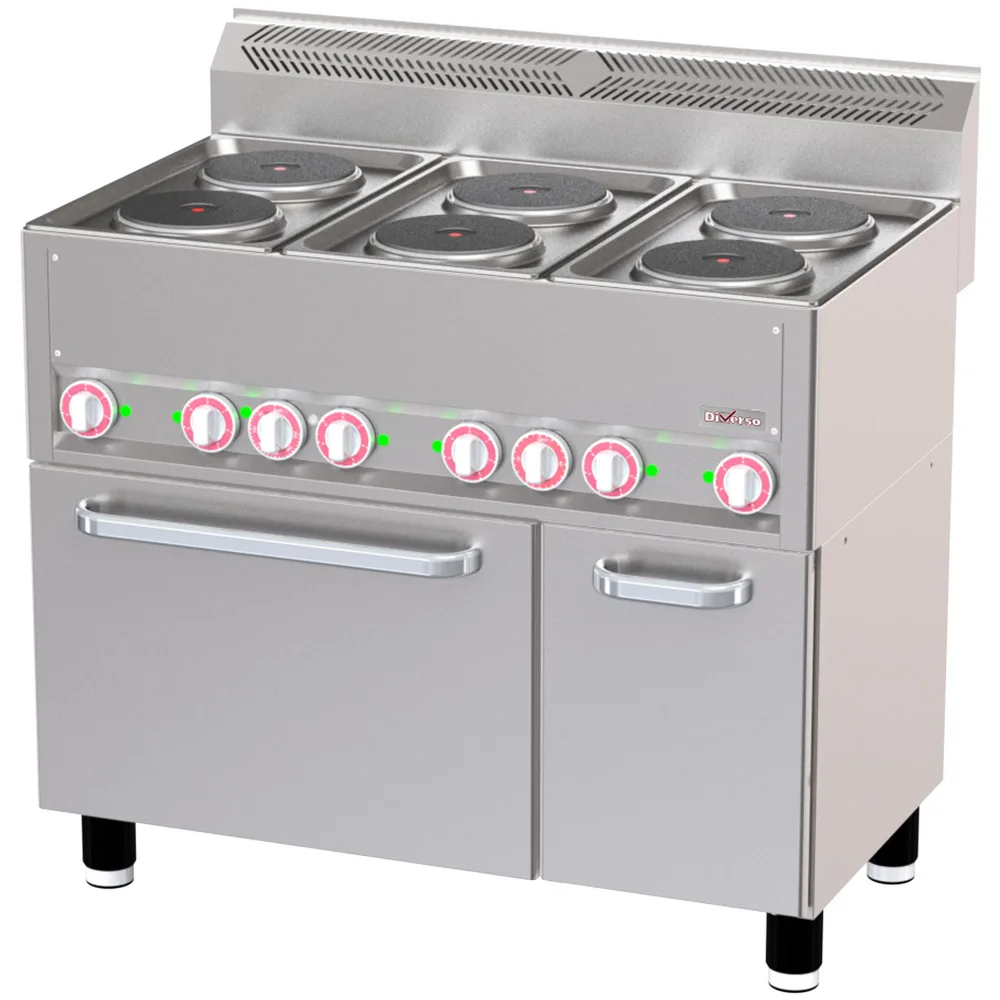 Stove with 6 electric hotplates, GN 1/1 convection oven and neutral cabinet, 15.13 kW, (W x D x H) 990 x 600 x 880/900 mm