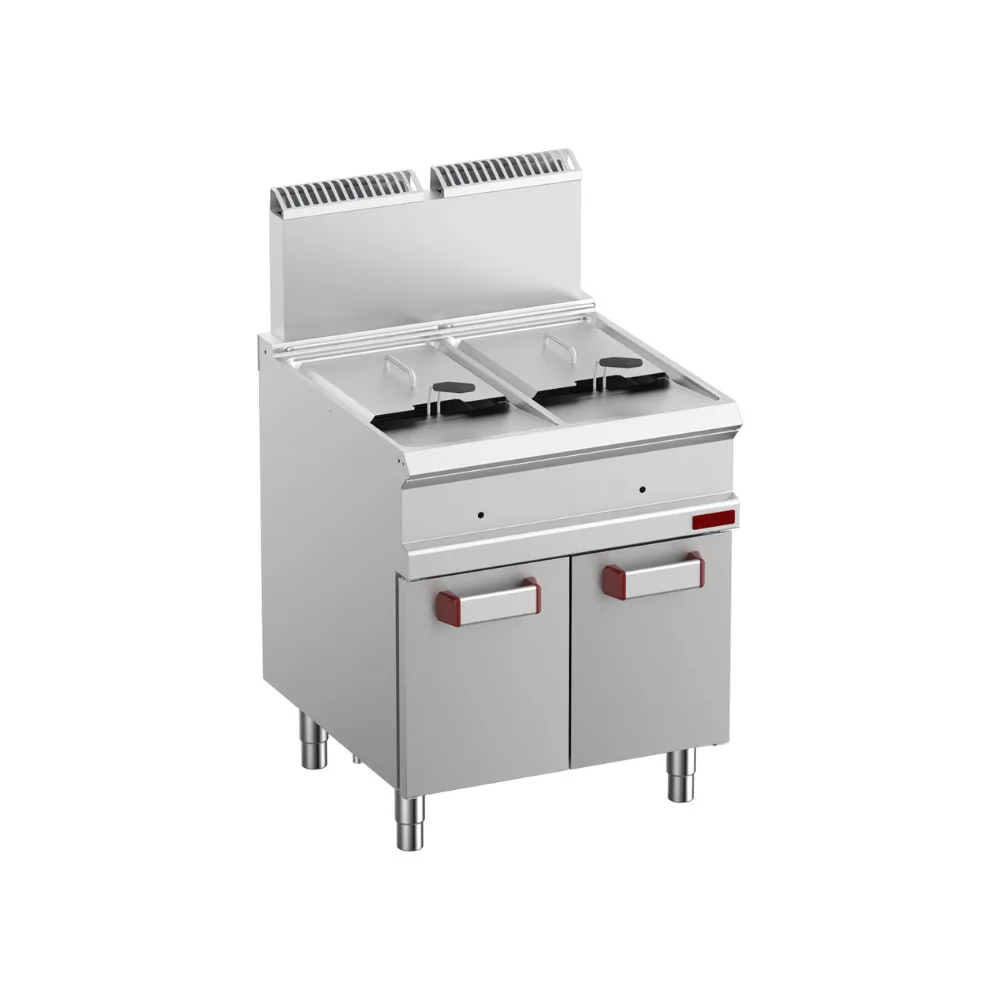 OptiTech 700│Gas Fritteuse - 2 x 14 L, 21500 kcal/h, 2 Becken Y, auf Unterbau, (B x T x H) 700 x 700 x 1180 mm