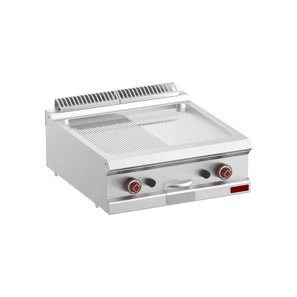 OptiTech 700 | Gas Griddle Plate - Hard Chromed, Smooth GN 1/2 + Grooved GN 1/2, 12040 kcal/h, (W x D x H) 700 x 700 x 320 mm