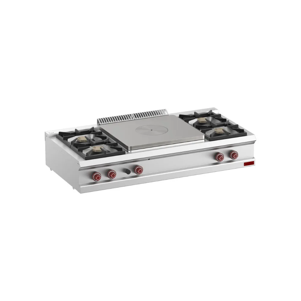 OptiTech 700│Gas Stove with 4 Burners & Heating Plate - 20640 kcal/h, (W x D x H) 1500 x 700 x 320 mm