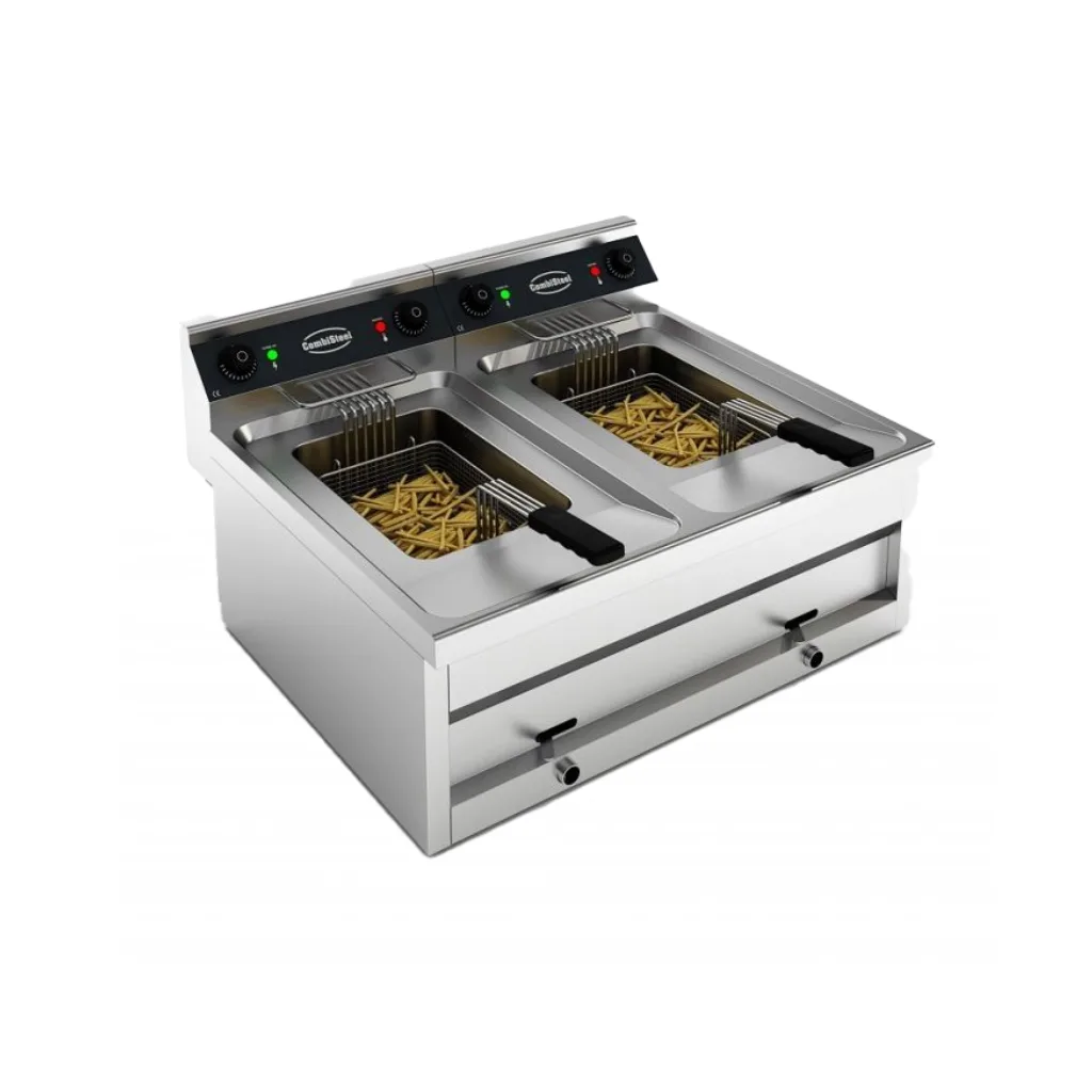 Profesionální elektrická dvojitá fritéza 2x12 litrů – 2x9 kW – stolní model – 800x700x328 mm – 400V – nerezová ocel