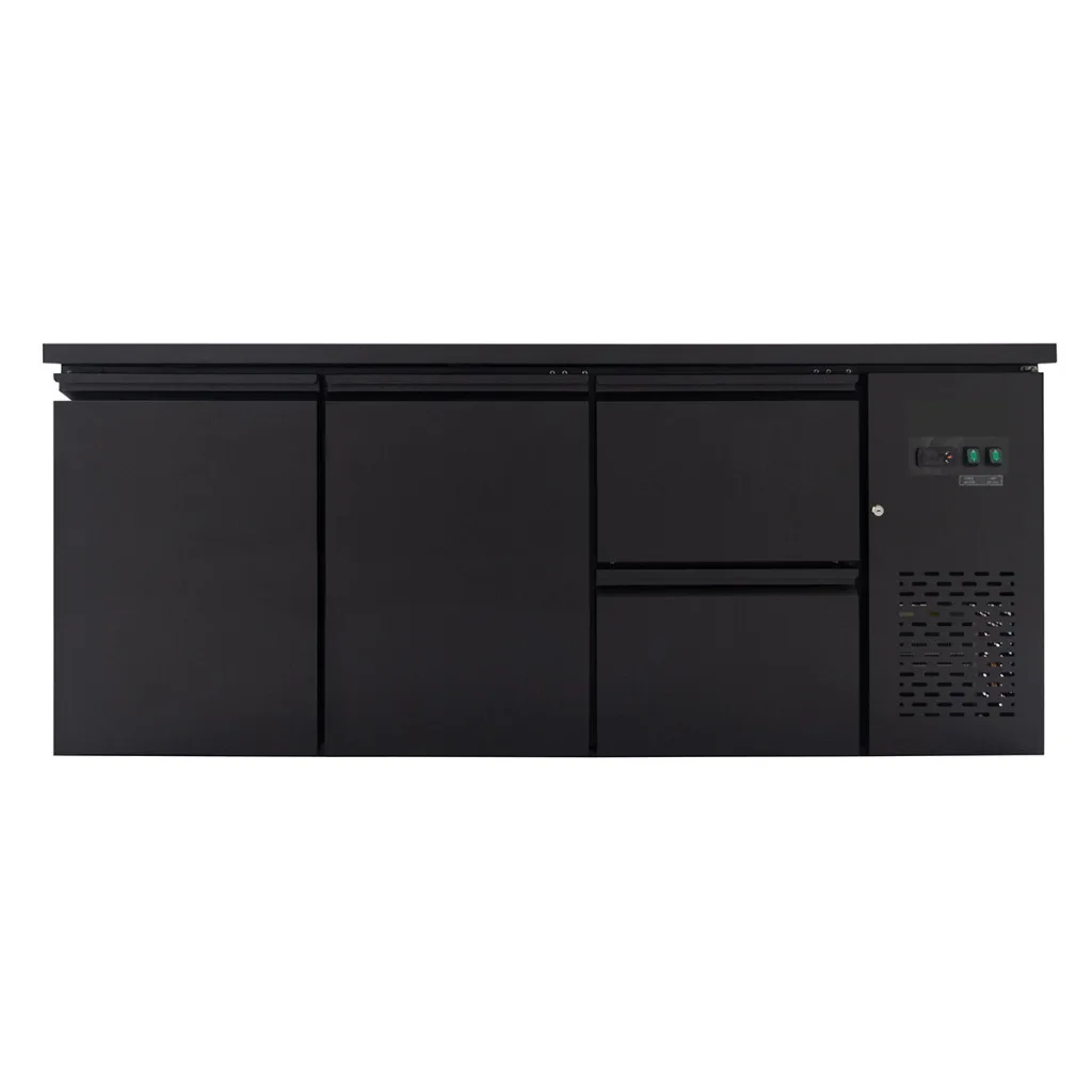 Bar cooling table with 2 doors & 2 drawers, 425 L, Black, 2005 x 520 x 840 mm
