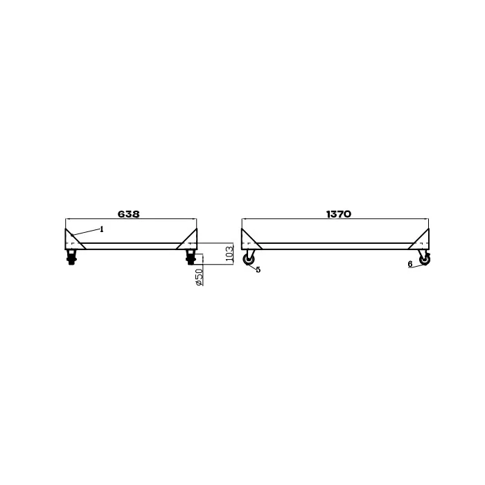 Base for Saladette 3-Door with Wheels 1360x638x103 mm