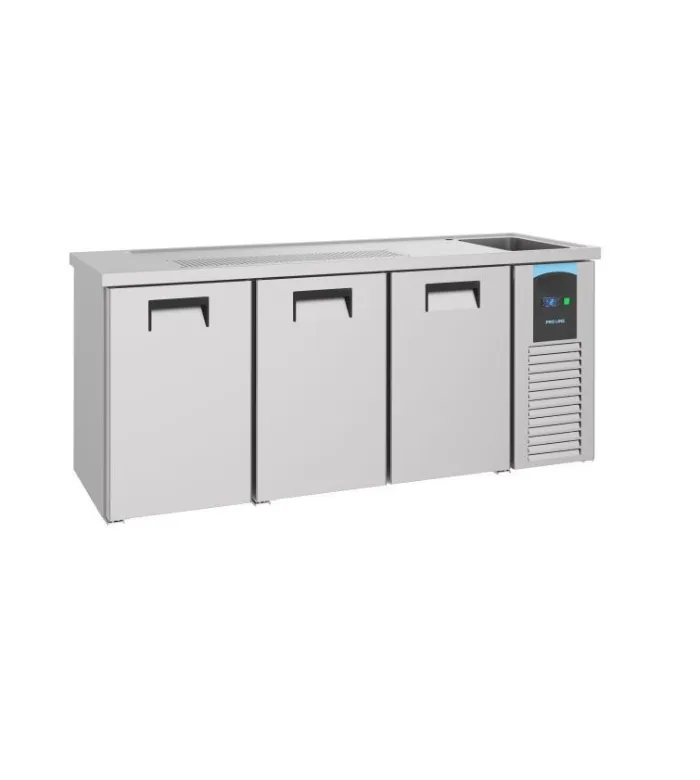 Refrigerated Beer Counter with 3 Doors and 1 Right-Hand Sink – 690 L, 2100 × 700 × 950 mm, 230 V, 0.36 kW