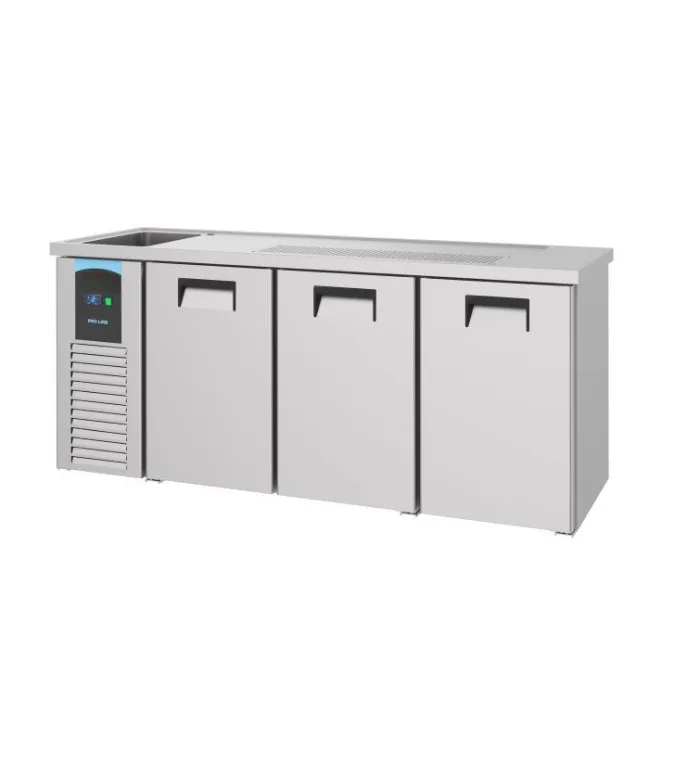 Refrigerated Beer Counter with 3 Doors and 1 Left-Hand Sink – 690 L, 2100 × 700 × 950 mm, 230 V, 0.36 kW