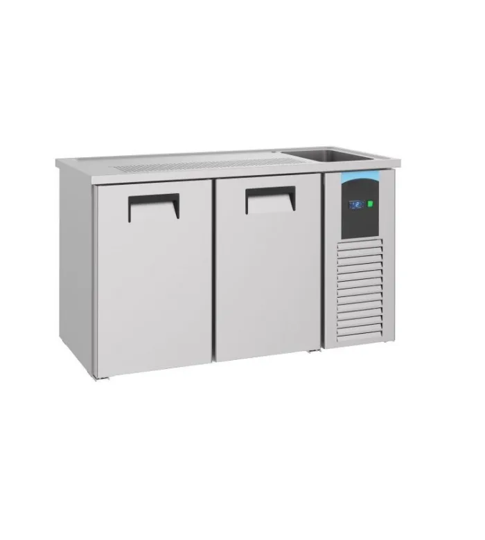 Refrigerated Beer Counter with 2 Doors and 1 Right-Hand Sink – 520 L, 1550 × 700 × 950 mm, 230 V, 0.36 kW