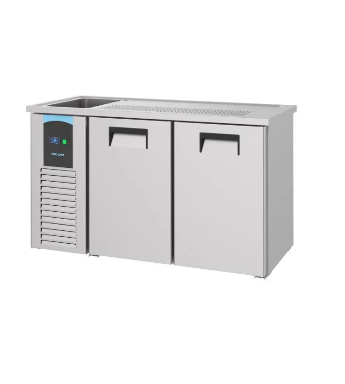 Refrigerated Beer Counter with 2 Doors and 1 Left -Hand Sink – 520 L, 1550 × 700 × 950 mm, 230 V, 0.36 kW