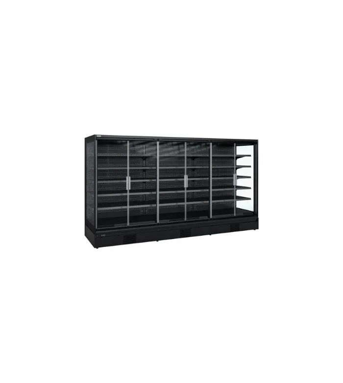 Duvar tipi soğutmalı raf sistemi siyah, 6 kapılı ve 5 katlı – 2340 l, 3810 × 865 × 2000 mm, 230 V, 0,74 kW