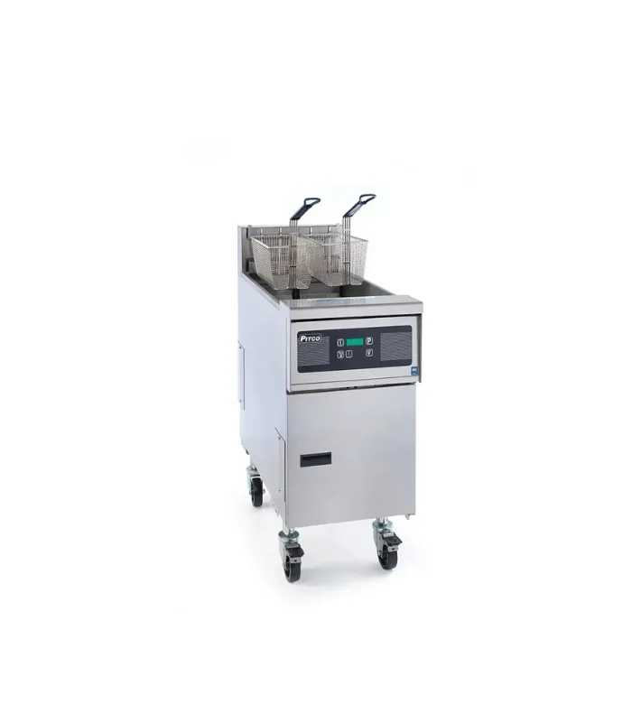 Pitco SE14RS-C Solstice Electric Floor Fryer – 1 tank, 18–23 kg oil capacity, 22 kW, 12-recipe control, approx. 397 × 914 × 1010 mm