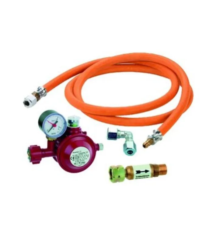 POTIS Gasanschluss-Set für Flüssiggas – 2 m Propanschlauch, Schlauchbruchsicherung und Druckminderer mit Manometer