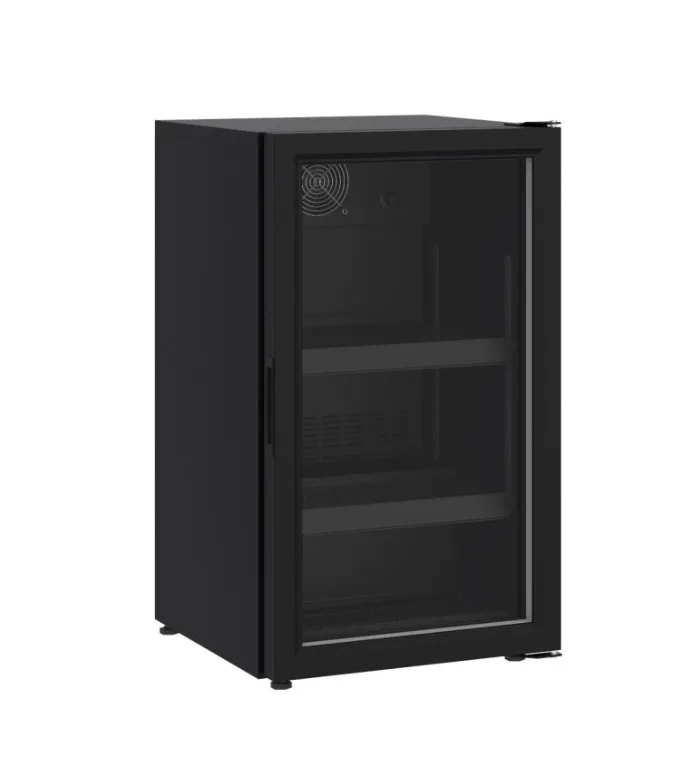 Glass Door Refrigerator Table Model – 136 Liters, Black, LED, 230 V, 145 W, 500 × 585 × 885 mm
