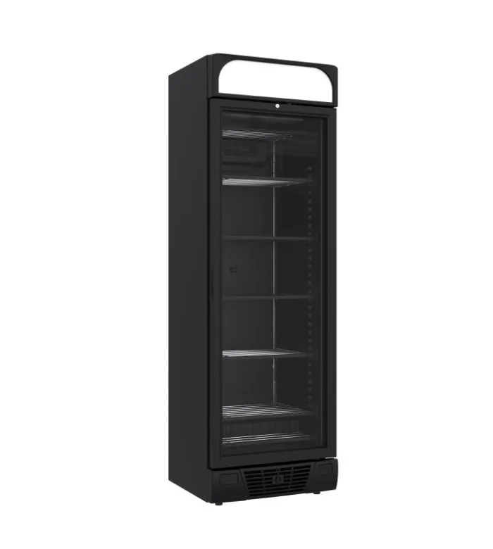 Tiefkühlschrank 382 LITER mit 1 Glastür – Schwarz, LED-Leuchtaufsatz, 640 × 670 × 2056 mm