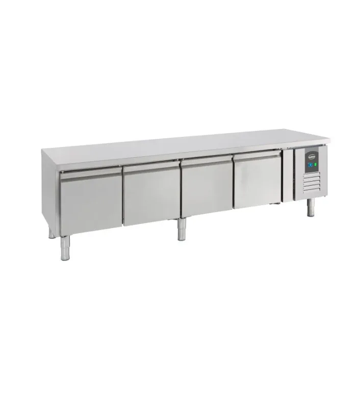 Undercounter Refrigerated Work Table – 402 LITERS, 4 Doors, 650 mm Height, Stainless Steel, 2000 × 700 × 650 mm