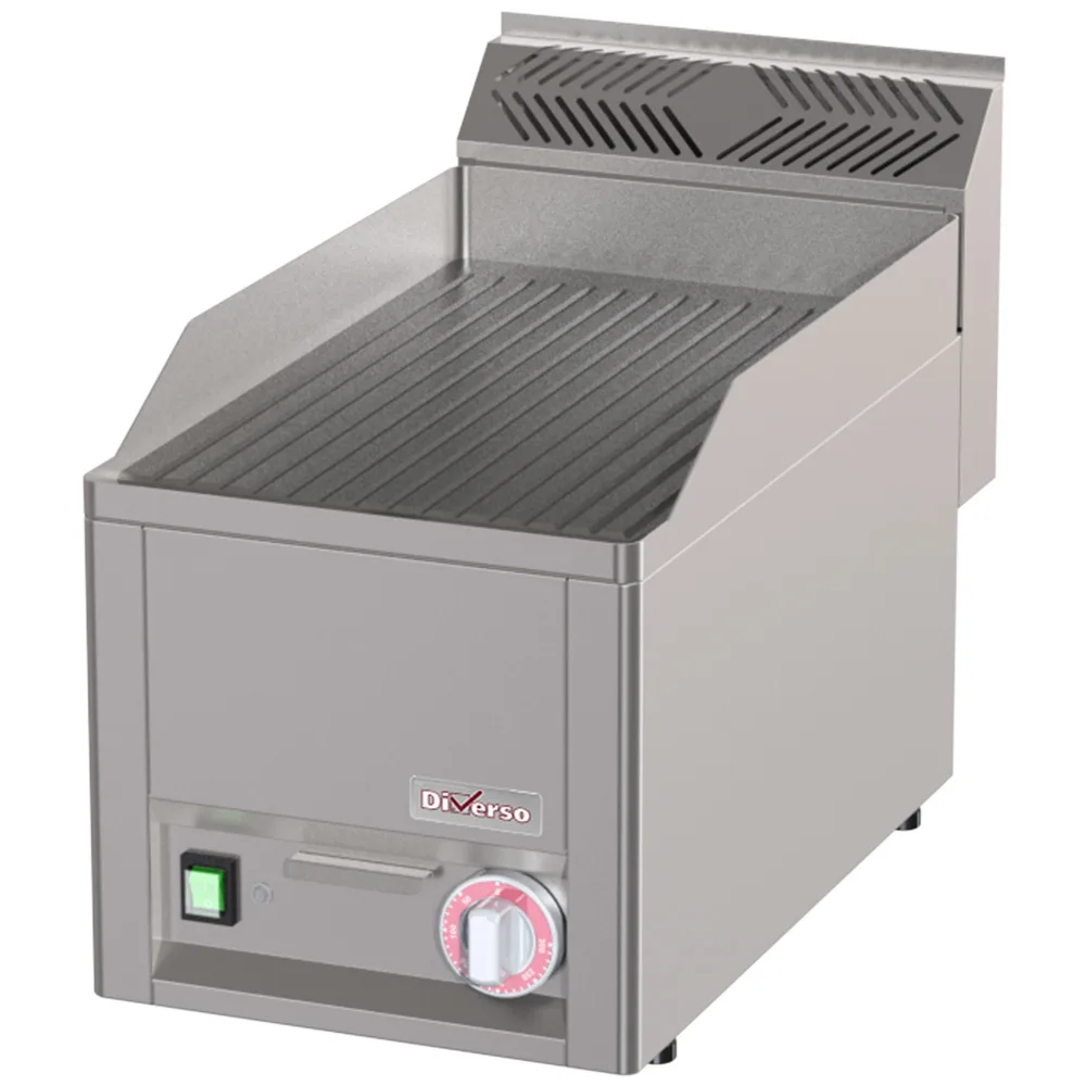 Elektrische Kochplatte geriffelt, 3 kW, (B x T x H) 330 x 600 x 290 mm, Edelstahl