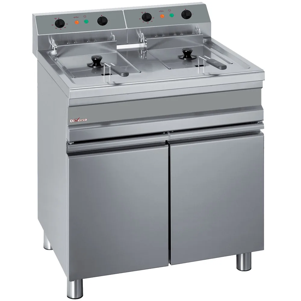 Elektro-Fritteuse 2x 14 Liter mit Unterschrank, (B x T x H) 750 x 655 x 845/985 mm, Edelstahl, 18 kW