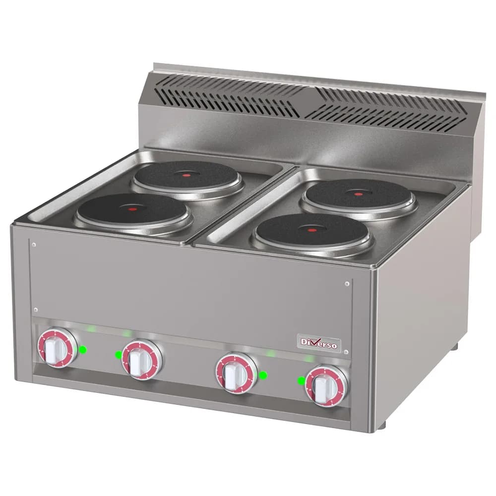 Elektrikli ocak 4 plaka, döküm demir, 8 kW, (G x D x Y) 660 x 600 x 290 mm, paslanmaz çelik