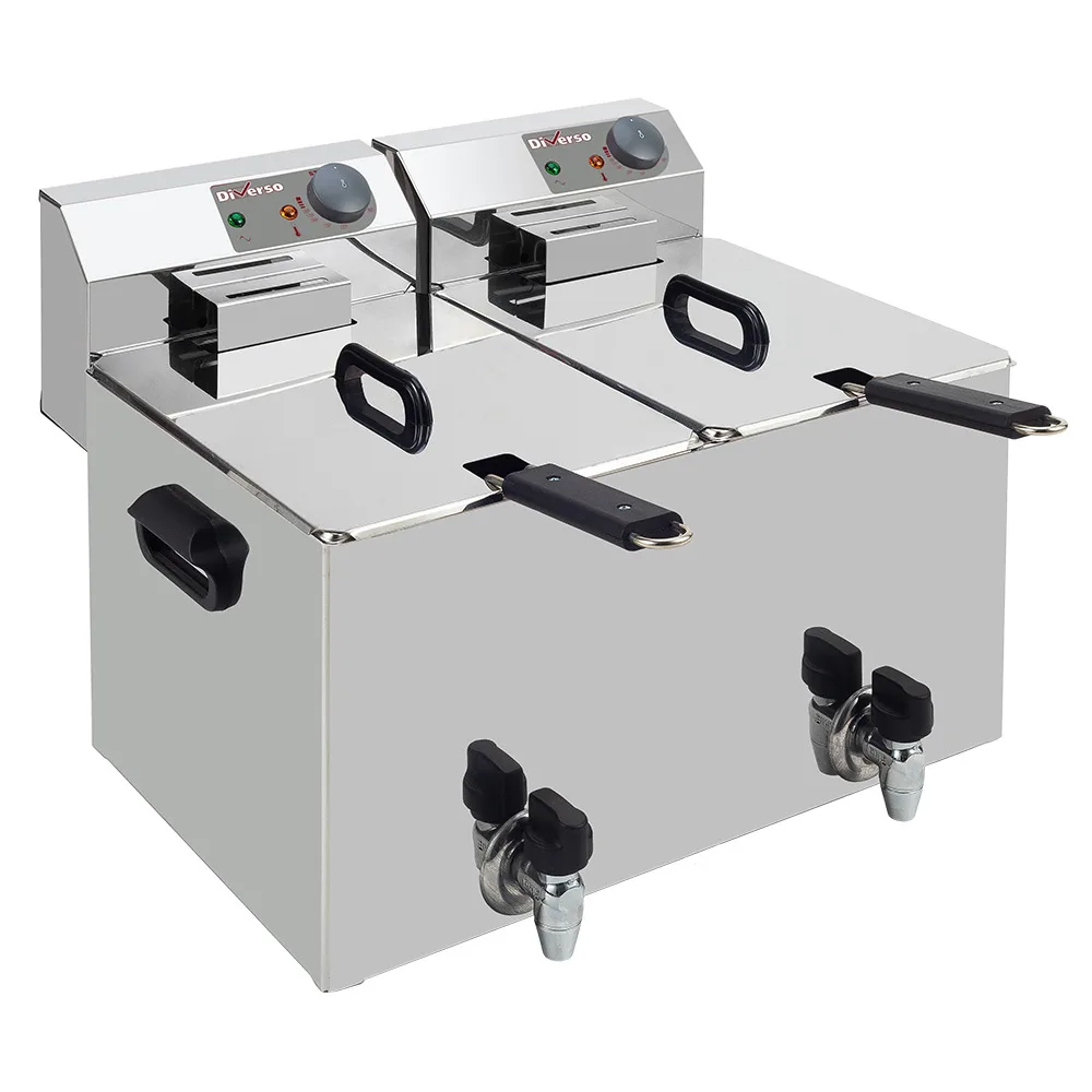 Electric tabletop fryer 2x 10 liters with drain valve, (W x D x H) 560 x 450 x 320 mm, stainless steel, 9 kW