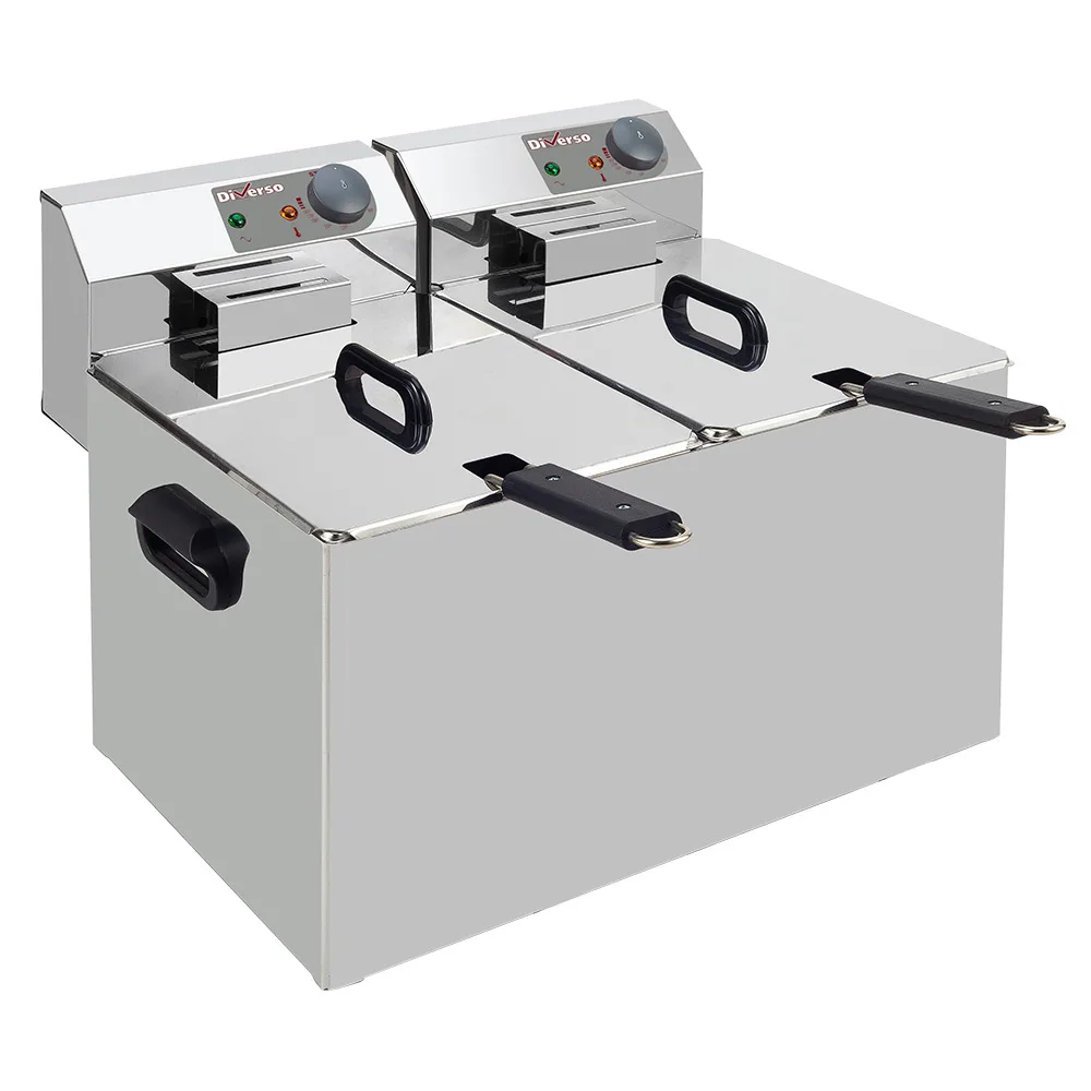 Elektro-Tischfritteuse 2x 7 Liter, (B x T x H) 560 x 410 x 290 mm, Edelstahl, 6,4 kW
