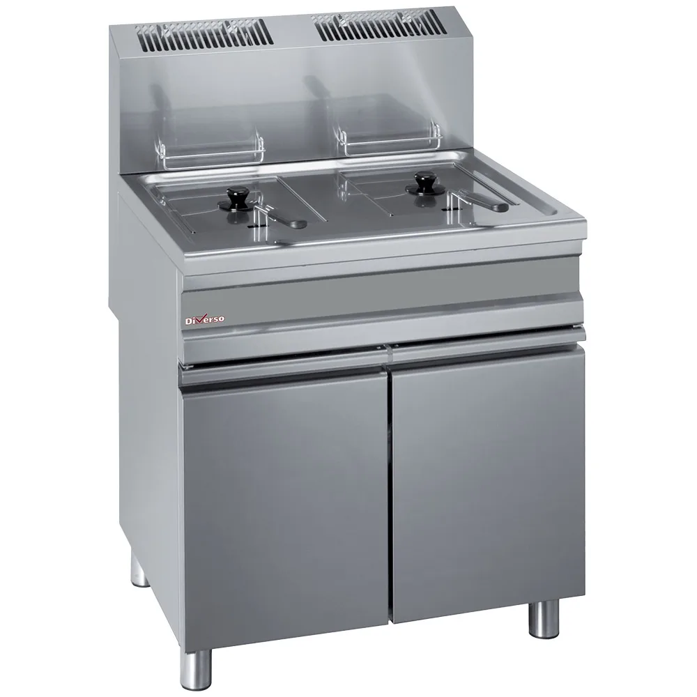 Gas-Fritteuse 2x 15 Liter mit Unterschrank, (B x T x H) 750 x 650 x 845/1010 mm, Edelstahl